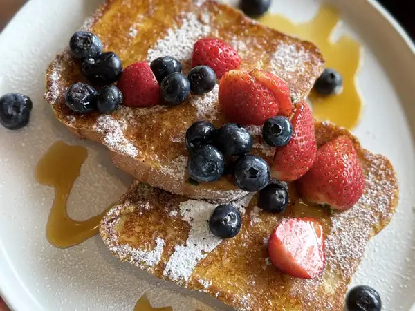 French toast with fresh berriers, VT maple syrup and powdered sugar at Schaefer's. 