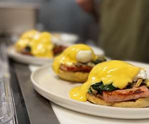 Eggs benedict at Schaefer's restaurant. 